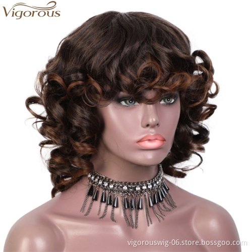 Vigorous Fashion Girl High Temperature Fiber Short Curly Black Mixed Brown Wigs Synthetic wigs For Black Women Wholesale Price